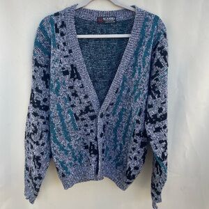 Scandia Vintage Knit Button Front Cardigan Sweater Gray Teal Size m